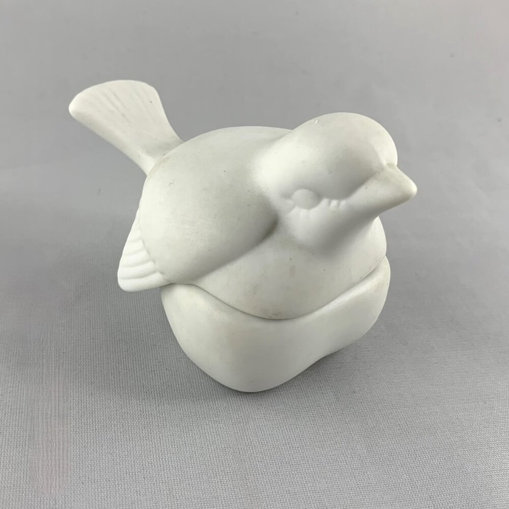 Vintage Bisque Porcelain Dove Trinket Box, Nesting Bird Jewelry Dish, Two Parts